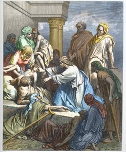 Jezus geneest de zieken - gravure in "The Bible illustree" door Gustave Dore (1832-1883) - Gravure uit "The Dore Bible"