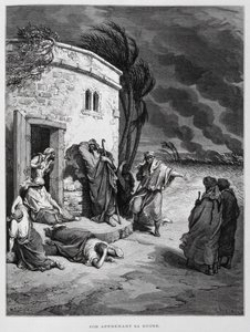 Job begrijpt zijn ondergang, Illustratie uit de Dore Bijbel door Gustave Dore