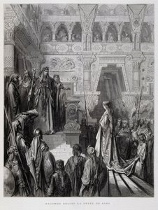 Koning Salomo ontvangt de koningin van Sheba, Illustratie uit de Dore Bijbel door Gustave Dore