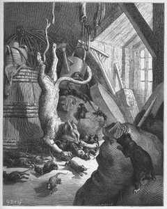 De kat en een oude rat - uit "Fabels" van Jean de La Fontaine door Gustave Dore