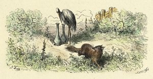 De vos en de ooievaar (gravure uit 1861-1868) door Gustave Dore