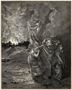 Lot en zijn dochters vluchten uit Sodom door Gustave Dore