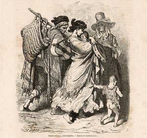 Nomadenfamilie van muzikanten door Gustave Dore
