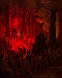 Paradise Lost: Satan in Raad, gravure door Gustave Doré door Gustave Dore