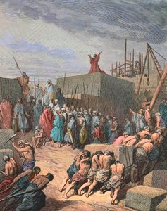 Herbouw van de tempel in Jeruzalem, gravure door Gustave Doré