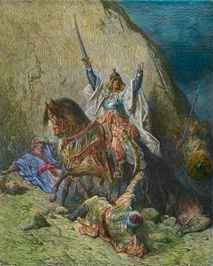 Saladin de Grote - Koning Saladin (1138-1193) (Salah al Din Yusuf al-Ayyubi) commandant van de moslimtroepen tegen de kruistochten - 19e eeuwse kleuren gravure door Gustave Dore - uit Geschiedenis van de Kruistochten door Joseph-Francois Michaud