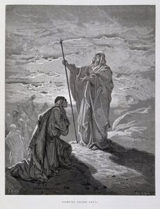 Samuel zalft Saul als eerste koning van Israël, Illustratie uit de Dore Bijbel door Gustave Dore