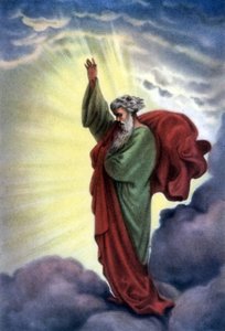 Set van bijbelse educatieve ansichtkaarten uit de jaren 50, gemaakt naar Schone Kunsten: hier naar "God de Vader" door Gustave Doré door Gustave Dore