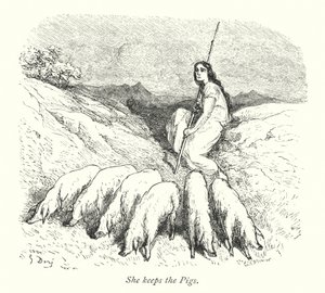 Ze houdt de varkens (gravure) door Gustave Dore