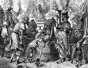 Sindbad de zeeman - verhaal van de duizend-en-een-nachten - illustratie door Gustave Doré (detail) - Maxwell editie 1865 - Proloog: een arme drager (Hinbad) presenteert zich aan Sindbad, die oud en rijk is geworden. De laatste zal hem vertellen door Gustave Dore