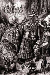 Sindbad de zeeman (Sinbad) - verhaal van de duizend en één (1001) nachten - illustratie door Gustave Dore (detail) - Maxwell editie 1865 - Zesde reis: Aan het hof van de koning van Serendib