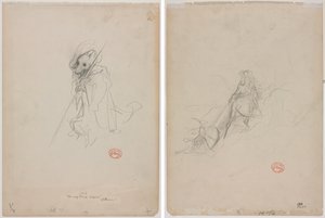 Schets voor "De Wolf Werd Herder" (recto) Schets van Jachtscene (verso) door Gustave Dore