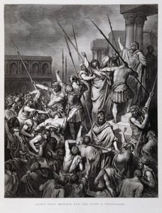 St. Paulus aangevallen door de Joden van Jeruzalem, Illustratie uit de Dore Bijbel