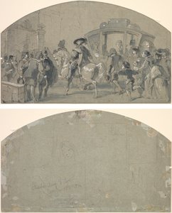 Straatscène (recto); schetsen (verso) door Gustave Dore