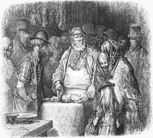De slager - Newport Market Alley door Gustave Dore