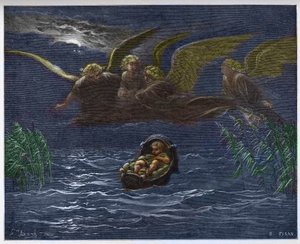 Het kind Mozes op de Nijl omringd door de beschermengelen door Gustave Dore