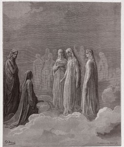 De Goddelijke Komedie (La Divina Commedia, La Divine Comedie), Paradiso, Canto 3: Het eerste rijk: Piccarda Donati en de zielen wiens geloften waren verbroken - door Dante Alighieri (1265-1321) - Illustratie door Gustave Doré (1832-1883)