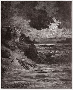 De Goddelijke Komedie, Purgatorio, Canto 5: Het lichaam van Buonconte da Montefeltro in de Arno - door Dante Alighieri (1265-1321) - Illustratie door Gustave Doré (1832-1883) door Gustave Dore