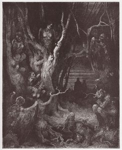 De Goddelijke Komedie, Inferno, Canto 13: De Harpijen in het bos van zelfmoordenaars - door Dante Alighieri (1265-1321) - Illustratie door Gustave Dore (1832-1883)