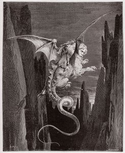 De Goddelijke Komedie, Inferno, Canto 17: De afdaling in de afgrond op de rug van Geryon - door Dante Alighieri - Illustratie door Gustave Dore door Gustave Dore