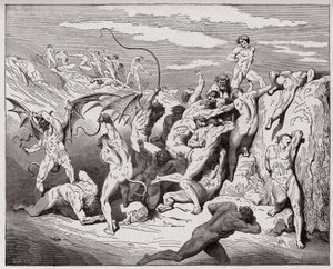 De Goddelijke Komedie, Inferno, Canto 18: Duivels en verleiders - door Dante Alighieri - Illustratie door Gustave Dore door Gustave Dore