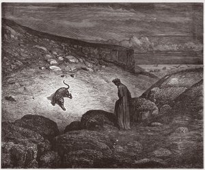 De Goddelijke Komedie (La Divina Commedia), Inferno, Canto 1: De panter aan het begin van de beklimming - door Dante Alighieri (1265-1321) - Illustratie door Gustave Doré (1832-1883) door Gustave Dore