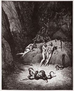De Goddelijke Komedie, Inferno, Canto 25: Agnello verandert in een slang - door Dante Alighieri (1265-1321) - Illustratie door Gustave Doré (1832-1883)