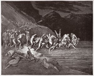 De Goddelijke Komedie (La Divina Commedia, La Divine Comedie), Inferno, Canto 3: De verdoemde zielen die zich inschepen om de Acheron over te steken - door Dante Alighieri (1265-1321) - Illustratie door Gustave Doré (1832-1883) door Gustave Dore