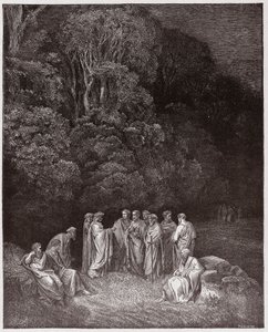 Inferno, Canto 4: Homerus, de dichters en helden in Limbo (Illustratie door Gustave Doré) door Gustave Dore