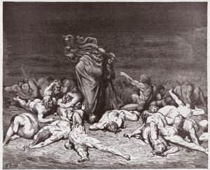 De Goddelijke Komedie (La Divina Commedia, La Divine Comedie), Inferno, Canto 6: De gulzigaards geslagen door eeuwige regen - door Dante Alighieri (1265-1321) - Illustratie door Gustave Doré (1832-1883)
