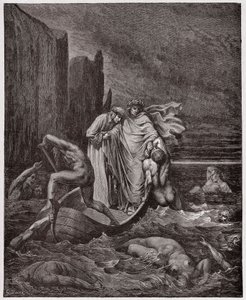 De Goddelijke Komedie, Inferno, Canto 8: De ziel van de Florentijn Philippo Argenti benadert de dichters op de Styx - door Dante Alighieri (1265-1321) - Illustratie door Gustave Dore (1832-1883) door Gustave Dore