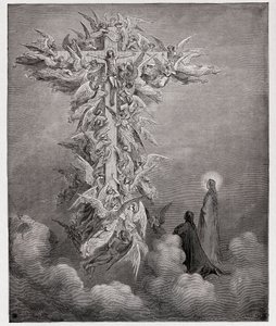 Paradiso, Canto 14: Dante en Beatrice zien de engelen met Christus aan het kruis (Illustratie door Gustave Doré) door Gustave Dore