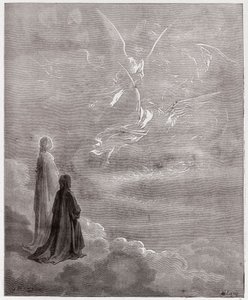 De Goddelijke Komedie, Paradiso, Canto 18: Dante en Beatrice vertaald naar de sfeer van Jupiter - door Dante Alighieri (1265-1321) - Illustratie door Gustave Dore (1832-1883) door Gustave Dore