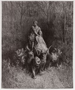 Purgatorio, Canto 32: De reus en de hoer in de wagen (Illustratie door Gustave Doré) door Gustave Dore