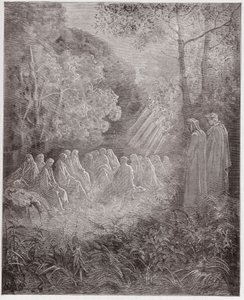 De Goddelijke Komedie (La Divina Commedia, La Divine Comedie), Purgatorio, Canto 7: De geesten zingen Salve Regina in de vallei - door Dante Alighieri (1265-1321) - Illustratie door Gustave Doré (1832-1883) door Gustave Dore