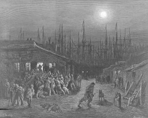 De dokken - nachtscène, Londen door Gustave Dore