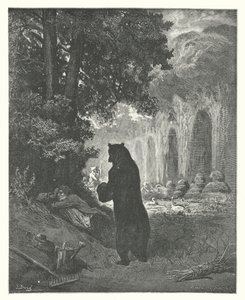 De fabels van La Fontaine: De beer en de amateur tuinier (gravure) door Gustave Dore