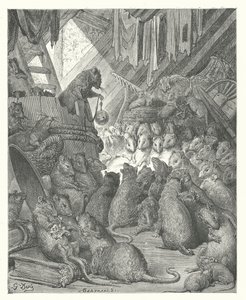 De Fabels van La Fontaine: De Raad gehouden door de Ratten (gravure) door Gustave Dore