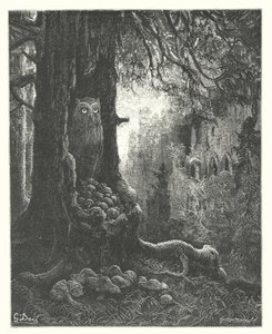 De Fabels van La Fontaine: De Uil en de Muizen door Gustave Dore