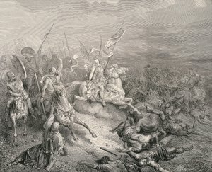 De Heilige Bijbel. 1866. De engel van de Makkabeeën. Gravure door Gustave Dore