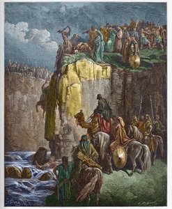 De slachting van de profeten van Baäl - De profeet Elia laat de priesters van Baäl omkomen - gravure in De geïllustreerde Bijbel door Gustave Dore - Gravure uit De Dore Bijbel