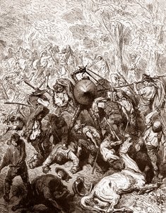 Het gevecht tegen de muilezeldrijvers van Yanguas Gravure door Gustave Doré voor 