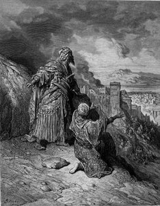 De laatste van de Moorse koningen verlaat Granada - gravure door Gustave Doré