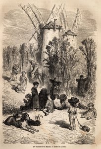 De distels van het Kanaal, aan de voet van de molens geliefd door Don Quichot, met de voorstelling van een windhond, een hondenras dat zeer frequent is in de regio (de figuur van de altijd hongerige galgo corredor in Don Quichot) en een menigte bedelende k door Gustave Dore