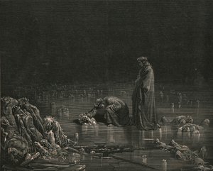 Toen ik zijn achterhoofdhuid greep, riep ik: Noem jezelf, of er blijft geen haar over, ca. 1890 door Gustave Dore