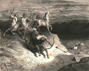 We naar die beesten, die snel naderden, toen Chiron een pijl tevoorschijn haalde
