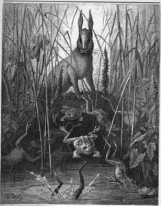 De haas en de kikker - uit "Fabels" van Jean de La Fontaine door Gustave Dore