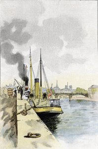 Engelse boten bij de brug van de Saints-Peres of Carrousel, Parijs. Tekening door Gustave Fraipont (1849-1923) uit Saint-Juirs door Gustave Fraipont