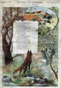 De wolf en het lam. Fabels van Jean de La Fontaine. Illustratie door Gustave Fraipont. door Gustave Fraipont