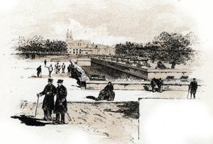 Uitzicht op het ziekenhuis voor oorlogsveteranen van het Hôtel des Invalides, Parijs. Tekening door Gustave Fraipont (1849-1923) uit Saint-Juirs door Gustave Fraipont
